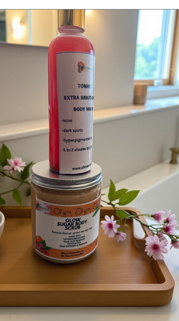 HAIR SET+ FACE SET + TOMATO EXTRA BRIGTHENING BODY WASH & TUMERIC GLOW BODY SCRUB