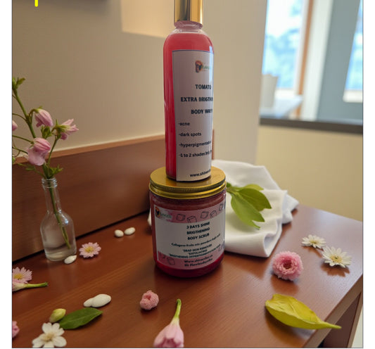 HAIR SET+ FACE SET + TOMATO EXTRA BRIGTHENING BODY WASH & BRIGTHENING BODY SCRUB