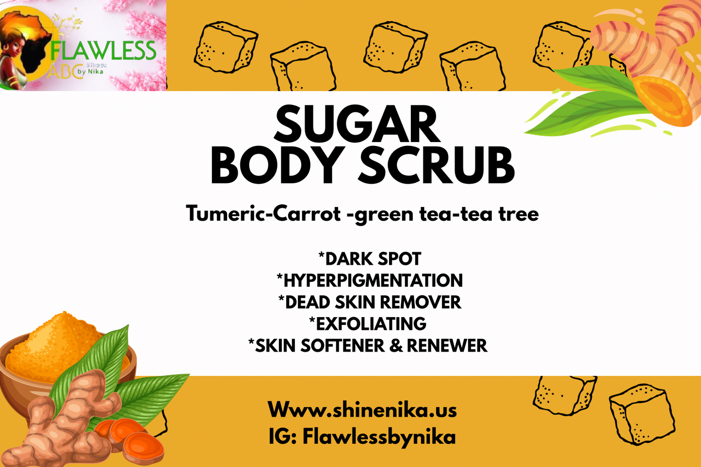 Dark spot turmeric body sugar scrub/// gommant corporel au tumeric