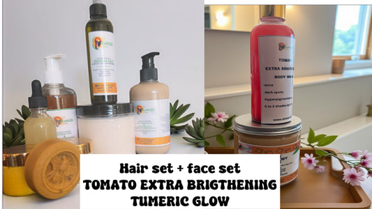 HAIR SET+ FACE SET + TOMATO EXTRA BRIGTHENING BODY WASH  & TUMERIC GLOW BODY SCRUB