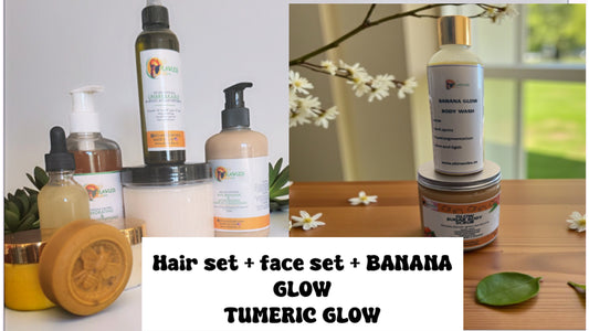HAIR SET+ FACE SET + BANANA GLOW BODY WASH  & TUMERIC GLOW BODY SCRUB